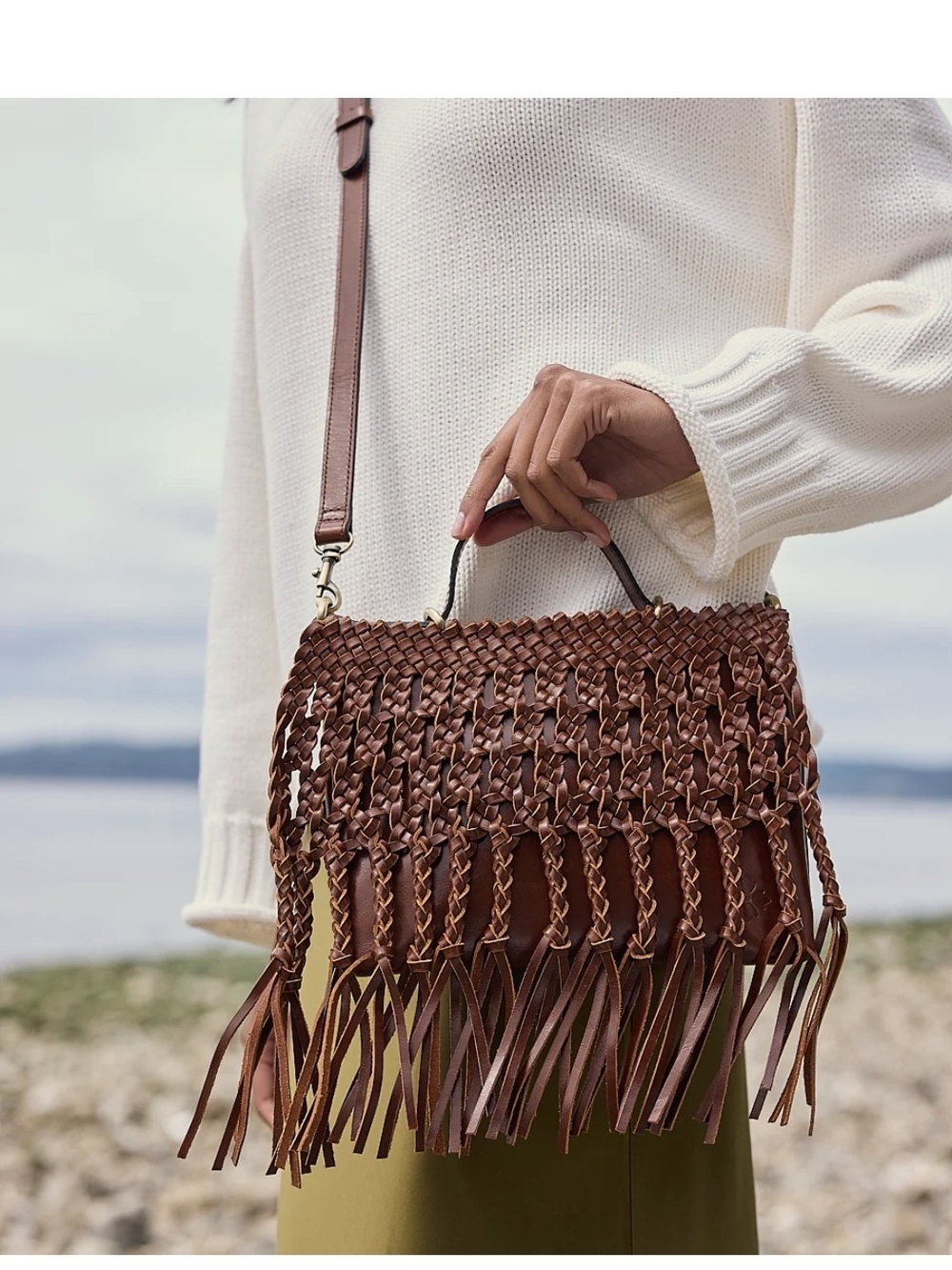 Patricia Nash Gorgeous Brown Woven Braided Fringe Shoulder Bag NWT